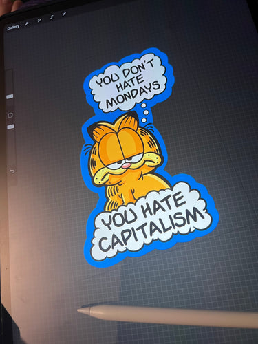 Garfield I Hate Mondays and Capitalism Sticker