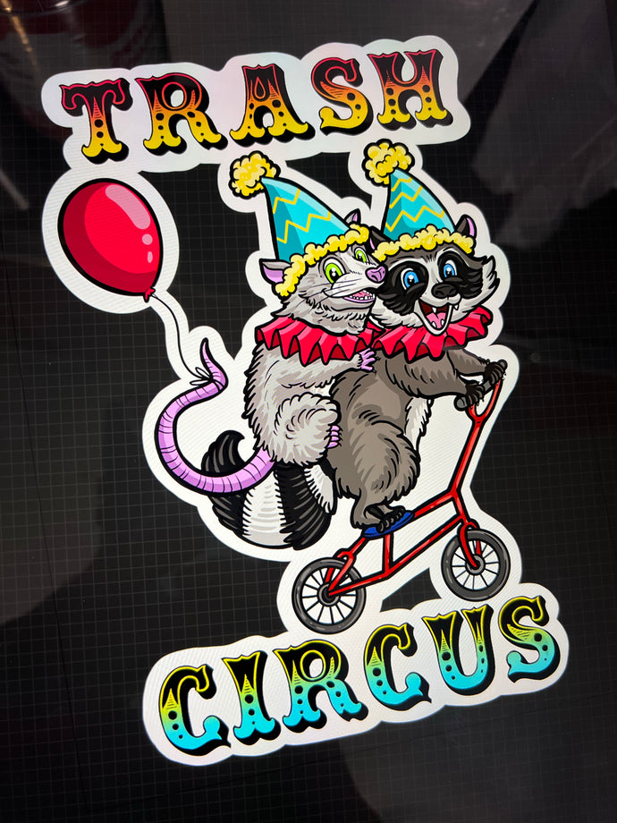 Trash Circus Raccoon Possum Clown Bike Sticker